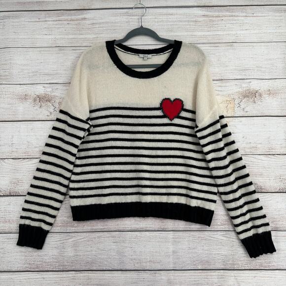 Rails Sweaters - Rails Wool Cashmere Blend Perci Bretton Heart Sweater Womens Large Cream Black